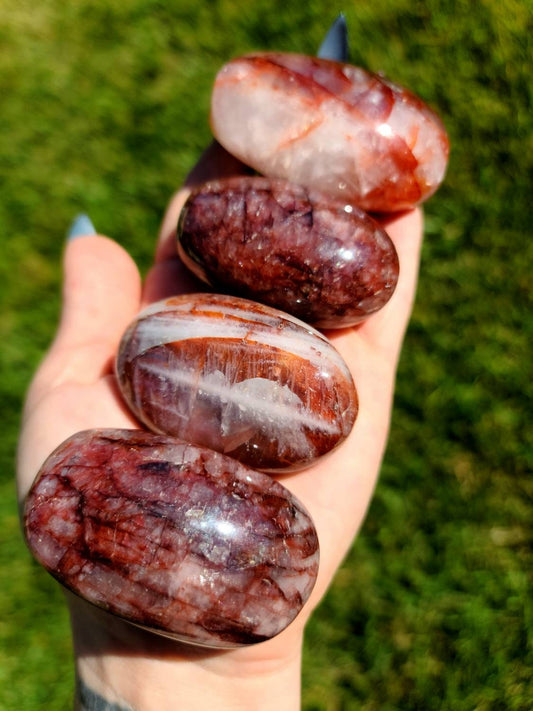 Red Hematoid Fire Quartz Crystal Palmstone - Sacral Chakra,  Balance,  Clarity,  Intuition,  Grounding stone