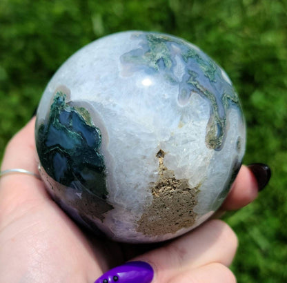 Large Druzy Moss Agate Sphere- love, heart chakra, self love, healing stone,  balance,  compassion, purity, peace