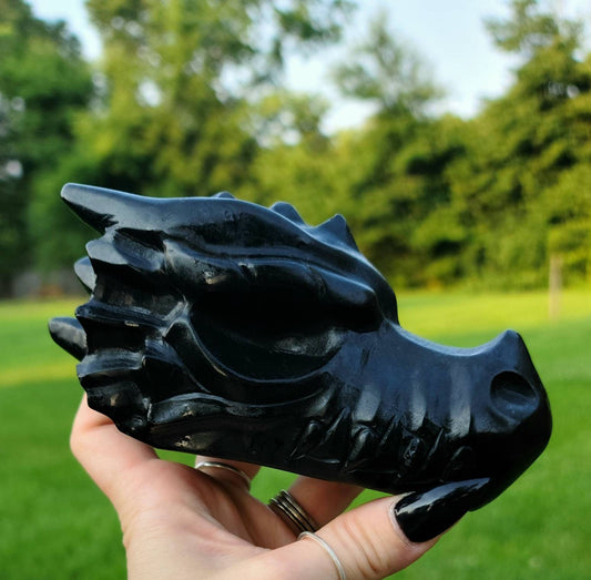 Large Detailed Carving Dragon  - black obsidian,  grounding,  protection, Gift, calming, root chakra, Altar Decor,  witchy