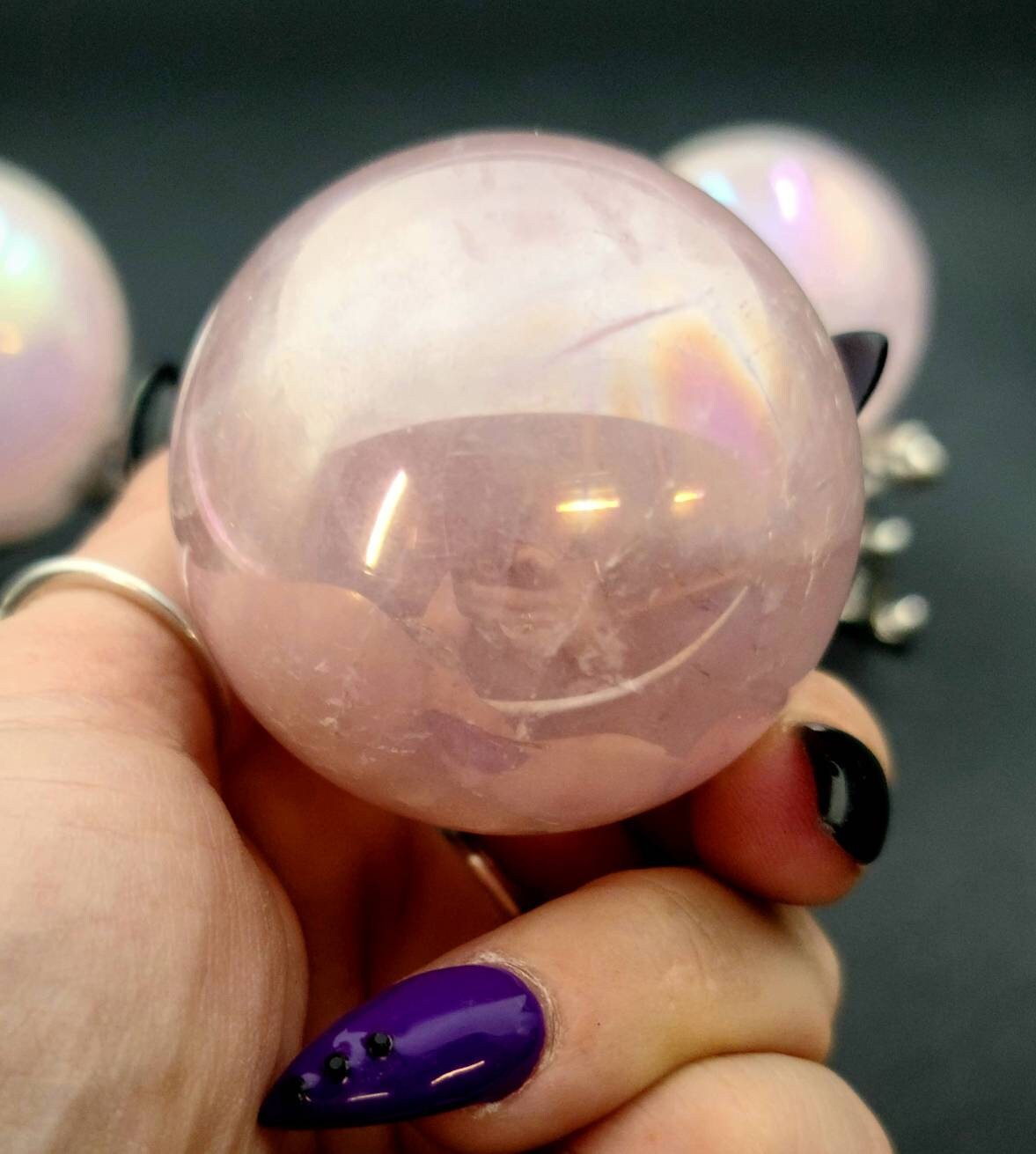 1 Aura Rose Quartz Crystal Sphere- love, heart chakra, self love, healing stone,  pink, compassion, purity, peace