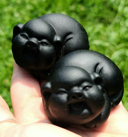 1 Obsidian Pig- Crystal Carvings - Ocean,  Altar Decor, Spirit Animal, grounding, protection, Witchy Gifts, Altar Decor, Piggy