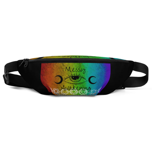 Messy Awakening Logo Chakra Fanny Pack - Triple Moon, Witchy Gifts, Spiritual Gifts, Evil Eye, Third Eye; Chakras, Purse,  Bag