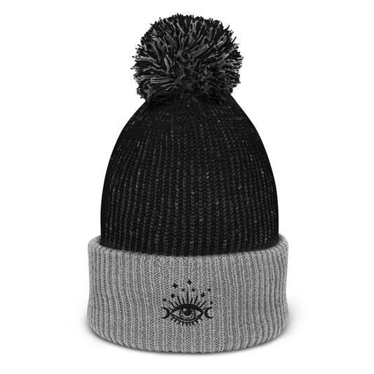 Moon and Evil Eye Pom-Pom Beanie Toboggan Winter Hat